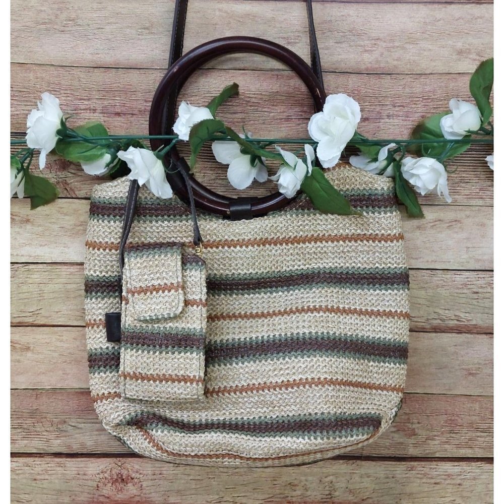 Cute Amanda Smith Woven Striped Round Handle Boho Bag with Detachable Strap